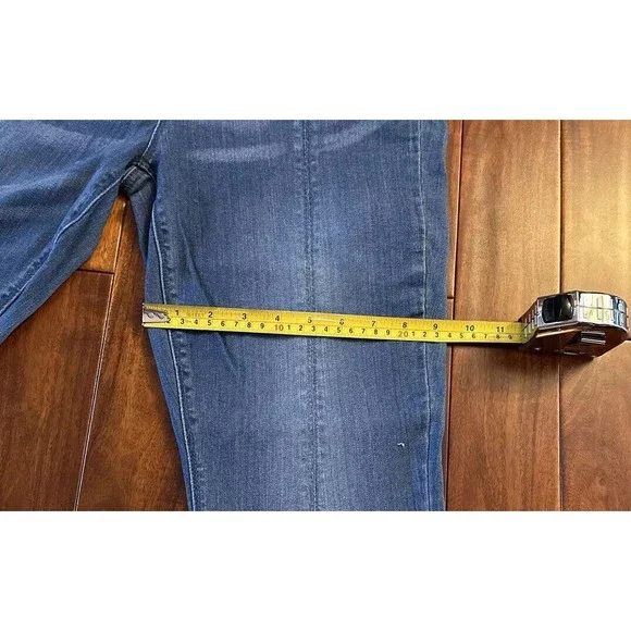 Eva Longoria Flare Distressed Slit Women’s Blue Denim Jeans Size 12 - Picture 15 of 16